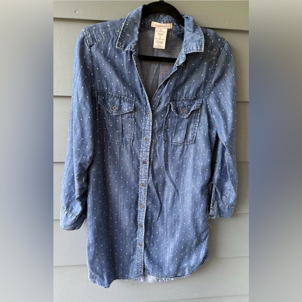Philosophy Chambray Polka Dot Tunic Mini Dress Sz S